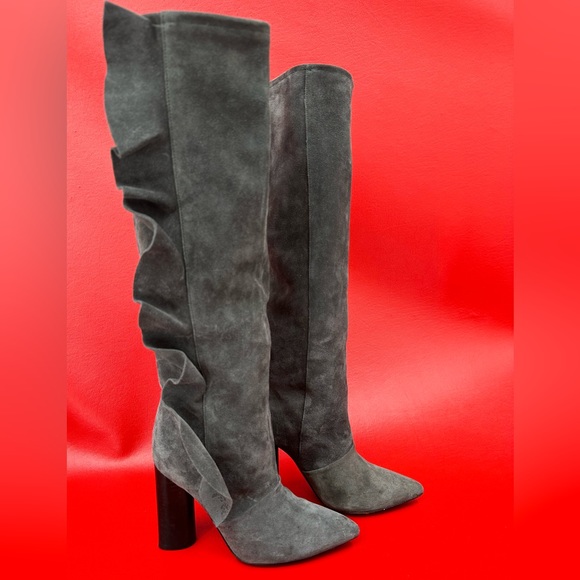 IRO Cidravol gray suede ruffle trimmed knee boots size 37 - Picture 3 of 15